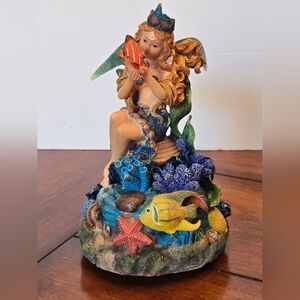 Colorful Fairy Mermaid Figurine with Sea Life Accents